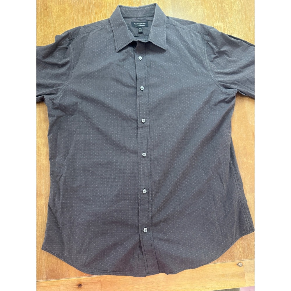 Banana Republic Mens XL Stretch Tailored Slim Fit Shirt Gray Dotted Long Sleeve